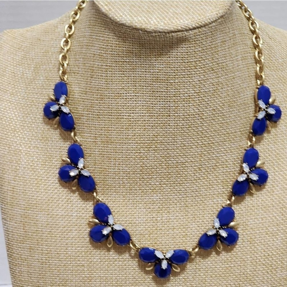 J. CREW gold blue floral‎ bibb necklace